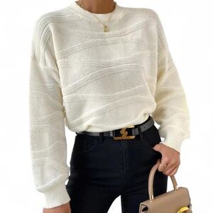 SHEIN LUNE Cream Textured Knit Drop Shoulder Sweater – Medium